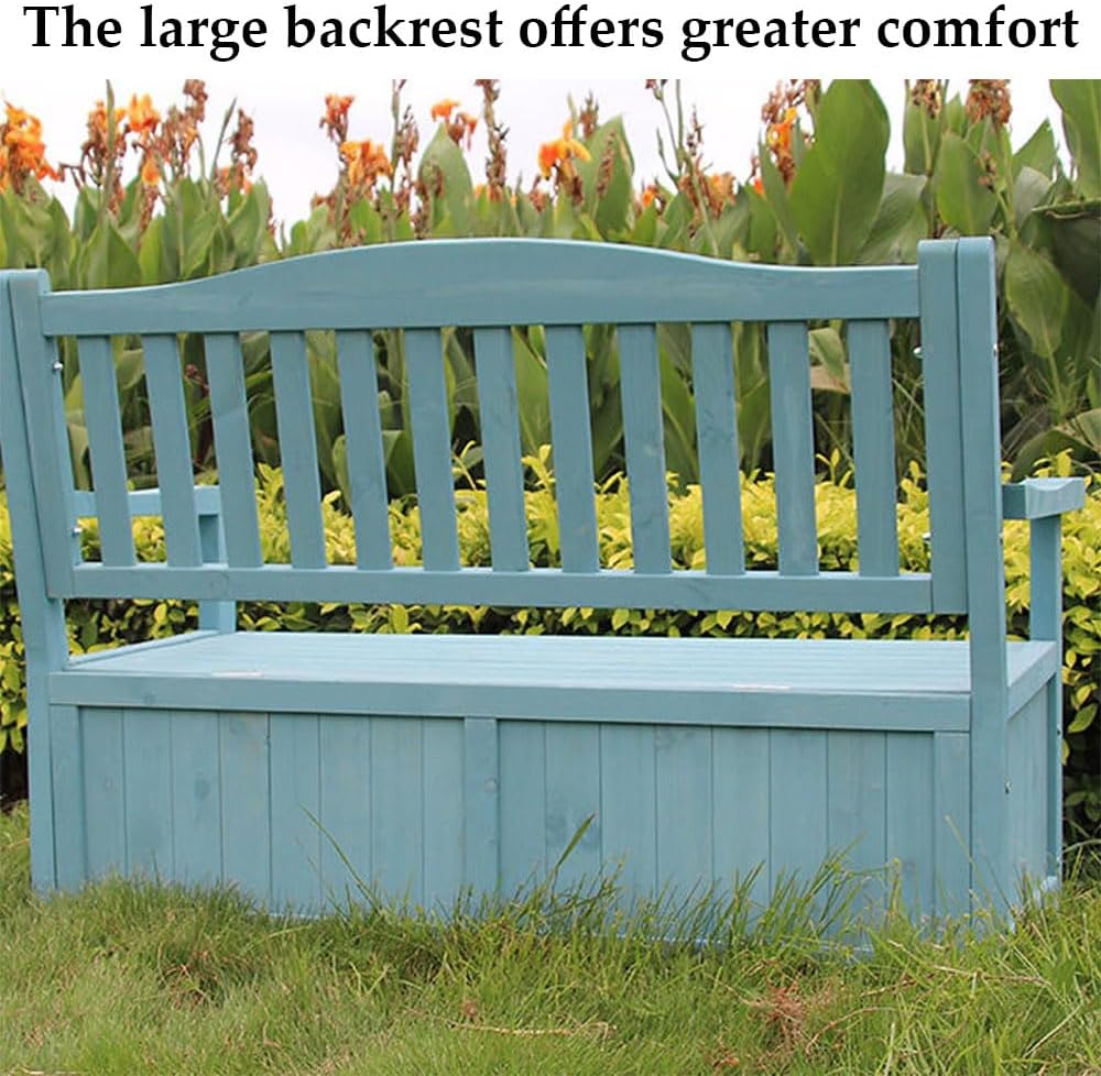 48.8in Wooden Outdoor Storage Bench with backrest, Patio Garden Bench 2-Seate...