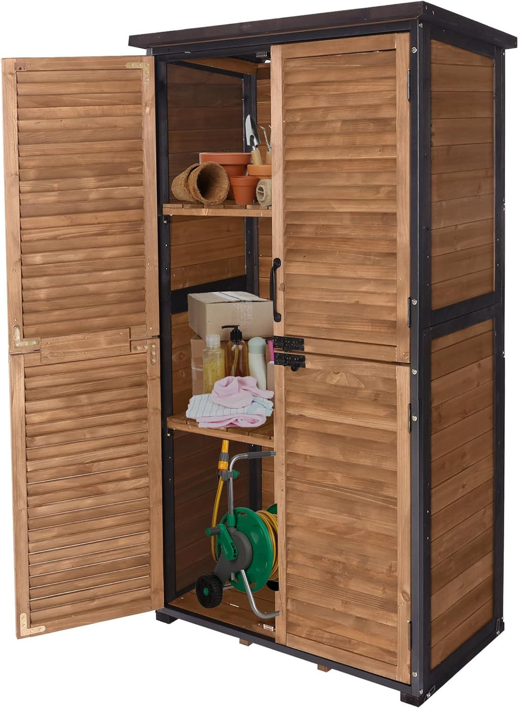Aivituvin Outdoor Storage Shed with Floor - Strong Metal Frame, Adjustable Shelves, Ventilated Blinds - Ideal for Garden Tools Cabinets Waterproof - Best in Sheds & Outdoor Storage