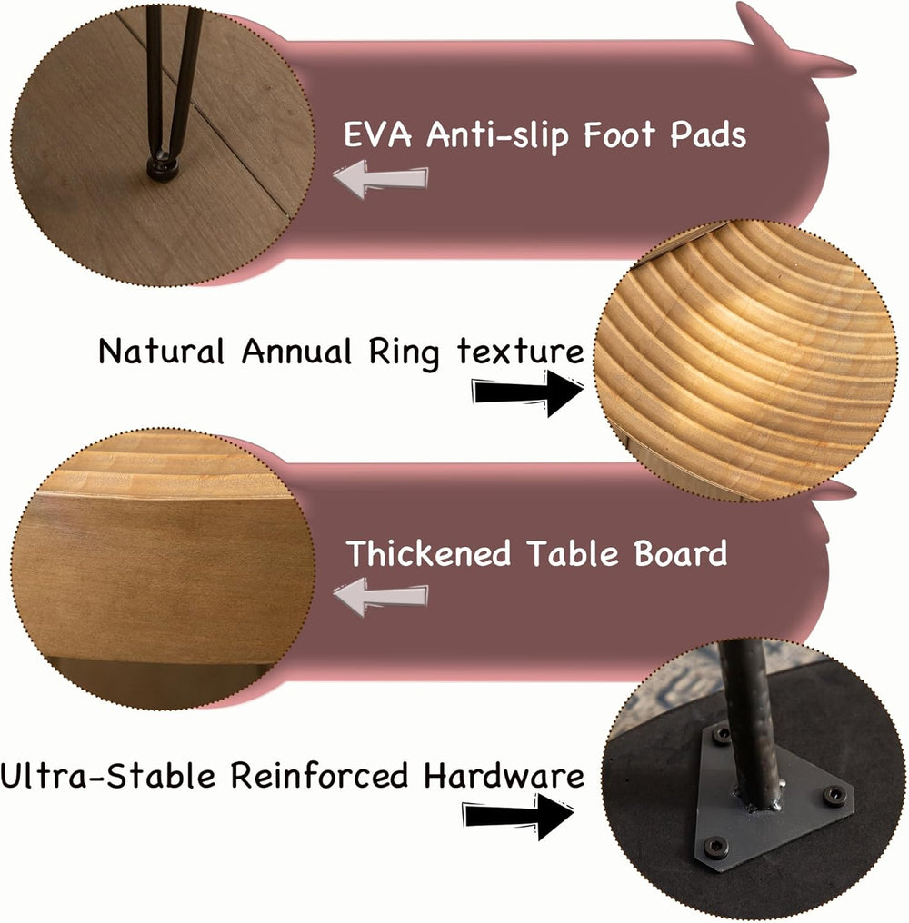Round Wooden Side Table, 16" Diameter Tall End Table with Grooved Top &a...