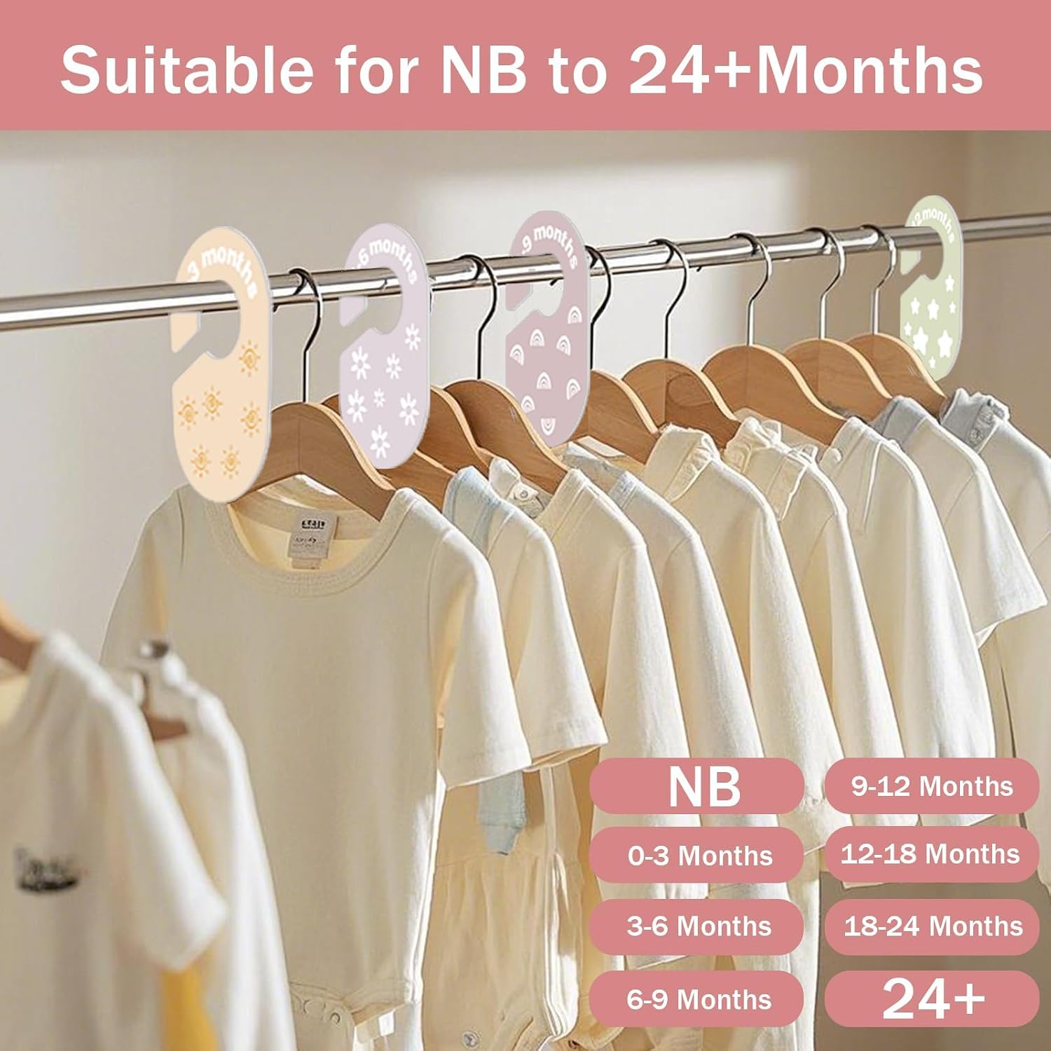 Baby Closet Dividers Durable Plastic Clothes Organizers 16 Pack | Double-Sided Dividers Wardrobe Organizer for Newborn to Toddler, Clothes Organizer by Size & Age Nursery Clothes Dividers