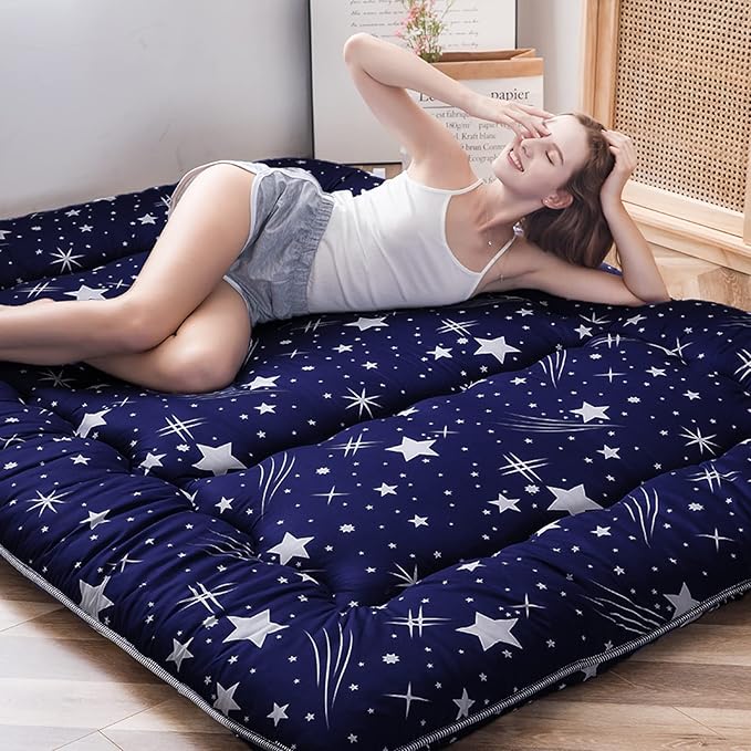 MAXYOYO Japanese Floor Mattress Futon Mattress, 4" Thicken Tatami Mat Sleeping Pad Foldable Roll Up Mat Boys Girls Dormitory Pad Kids Floor Lounger Pillow Bed, Charcoal Grey, Queen Size