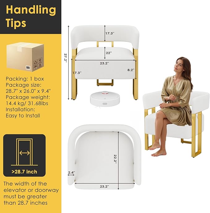 STHOUYN Modern White Boucle Dining Chairs Set of 4 with Gold Metal Legs, Mid ...