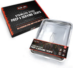 BLAZIN' GRILL Prep and Serving Trays | Set of 2 Stackable, Stainless Steel BBQ Grill Trays | Serving Platter for Marinating, Serving & Chopping | Grill Accessories for Plating Food & BBQ Prep Tub |