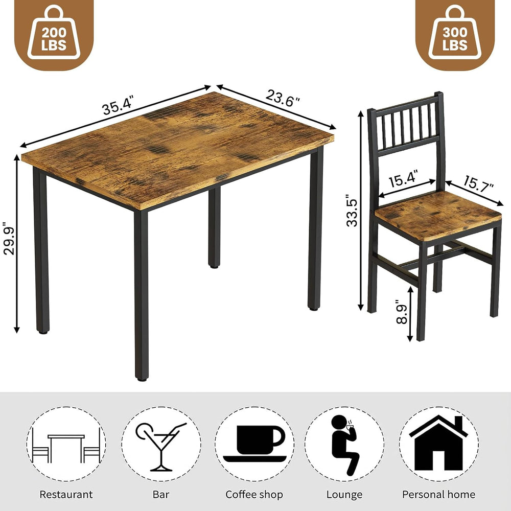 3 Piece Dining Table Set for 2, Small Wooden Kitchen Table Set with Chairs, S...