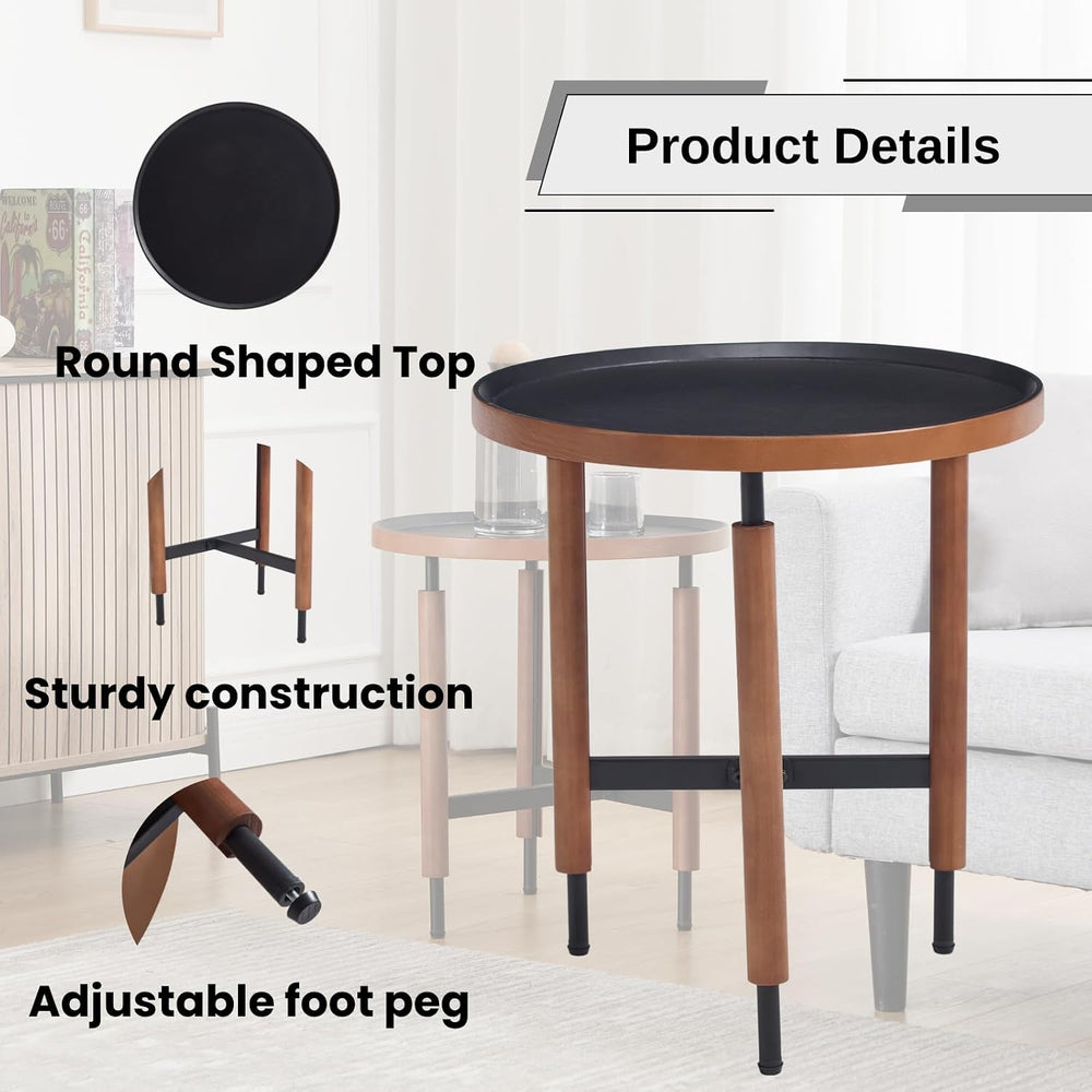 DUOMAY Modern Round Wood Side Table, 19.5'' Wide End Table with T-Sha...