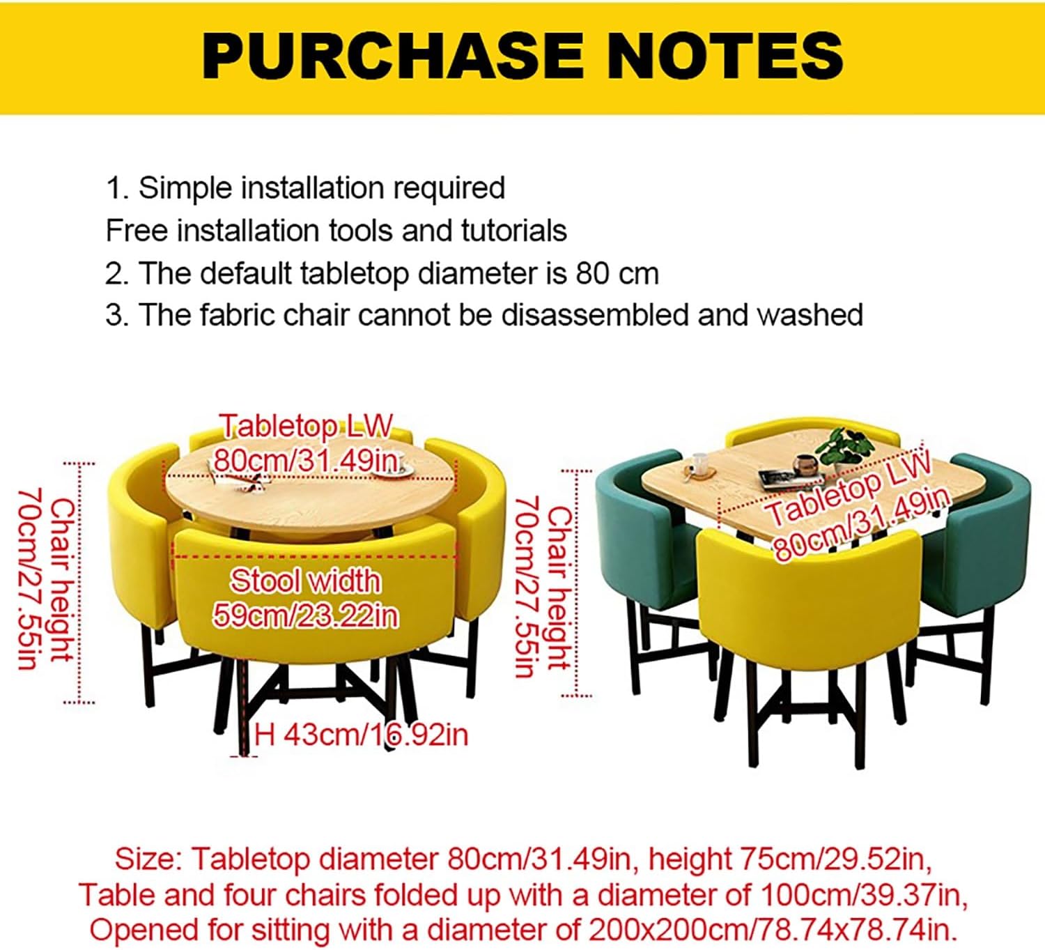 Cotton and Linen Table and Chair Set,Round Kitchen Dining Table Set for 4,Office Negotiation Table and Chair Combination,with 1 Table and 4 Chairs,for Balcony Living Room Dining.