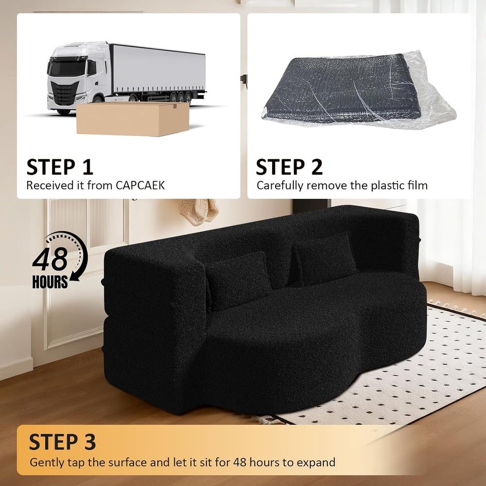 CAPCAEK Folding Sofa Bed,15" Full Size Couch for Living Room, Teddy Fabr...