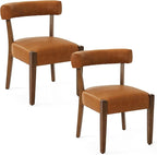 Modern Dining Chairs Set of 2, Faux Leather Upholstered Kitchen & Dining Room Chairs, Mid Century Modern Wooden Dining Chairs Oversized Sturdy Rounded Chairs Curved Back, Brown