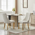 Dining Chairs Set of 2，Modern Channel Tufted Upholstered Dining Chairs with Golden Stainless Steel Legs, Comfortable Chenille Fabric Kitchen Chairs for Dining Room (Beige, 2pc)