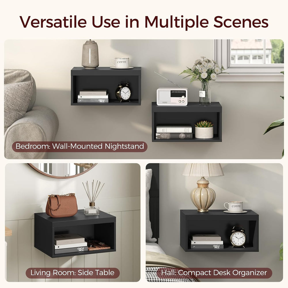 MAHANCRIS Floating Nightstand Set of 2, Wooded Wall Mounted Nightstand, Float...