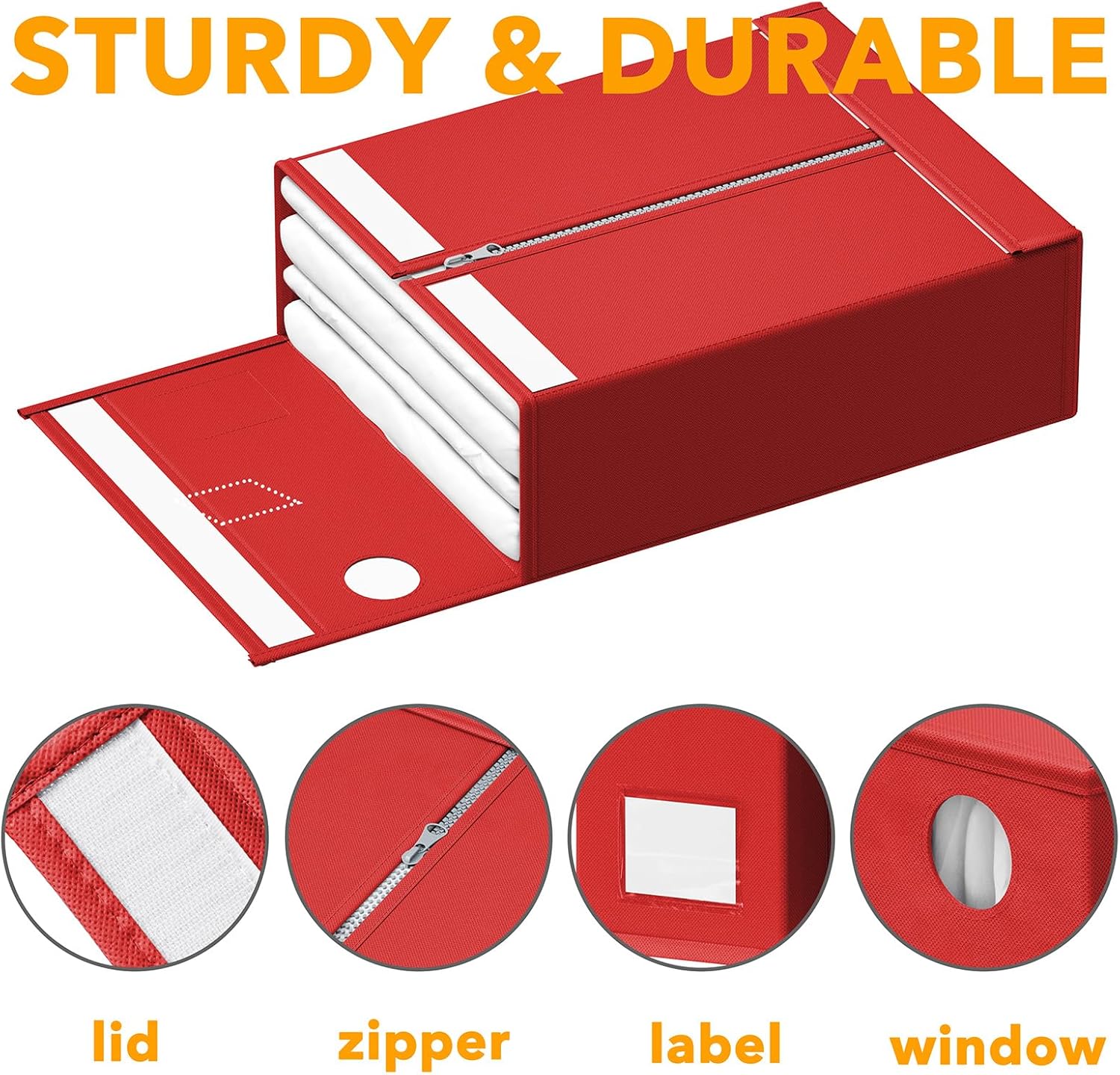 SpaceAid 3 Pack Bed Organizers and Storage, Foldable Sheet Organizer for Linen Closet, Set Folder Keeper With Window XL (Queen & King Size) Bedding Container (Red)