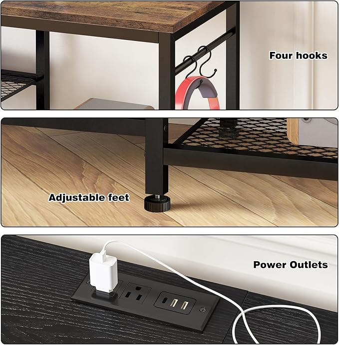 YGEOMER TV Stand for 55 Inch TV, Entertainment Center with Power Outlet and O...