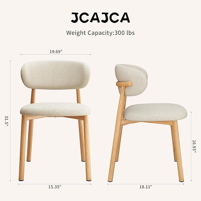 Kitchen Dining Chairs Set of 2 Modern Soft Linen Farmhouse Dining Room Chair with Metal Legs, Beige/Original