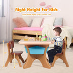 Costzon Kids Table and Chairs, 3 PCS Activity Desk Set w/ 4 Detachable Storage Bins for Indoor Outdoor Play Art Crafts Picnic Patio, Lightweight Toddler Table and Chair Set (Coffee & Blue)