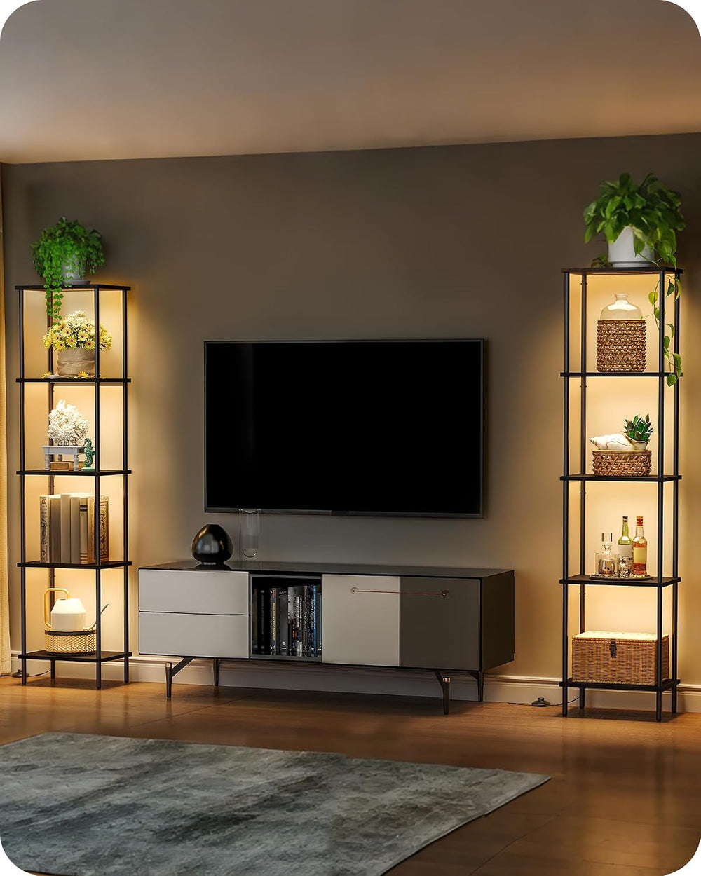 Display Shelf with Light, 5-Tier Shelf Lamp, Corner Floor Lamp with Shelves, ...