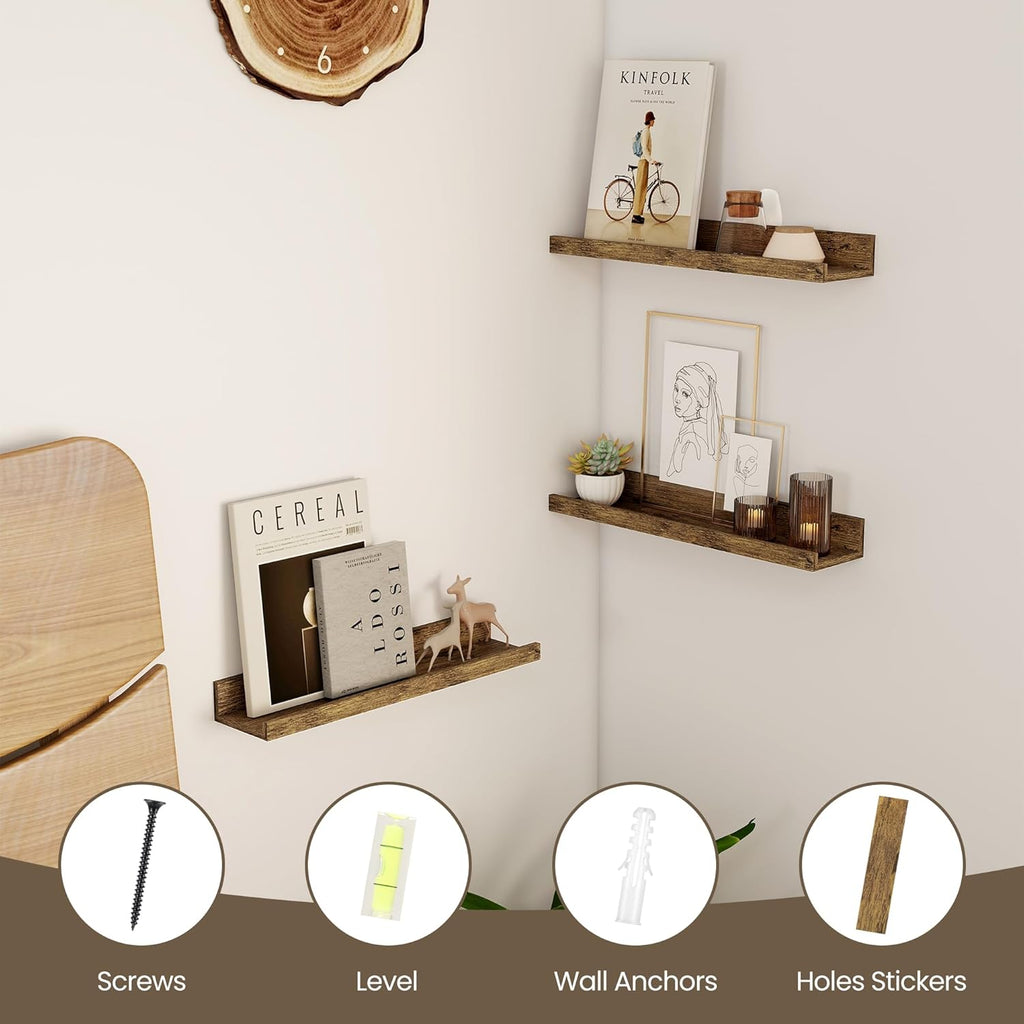Axeman Floating Shelves for Wall | Picture Ledge Shelf Set of 2 | Rustic Picture Shelf for Wall with Ledge | Small Floating Shelves with Lip | Photo Ledge Shelves for Books Album Records