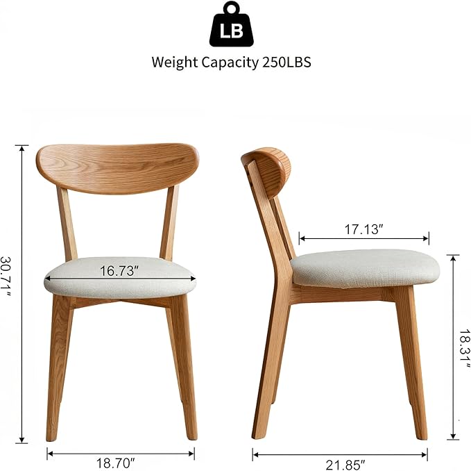 100% Solid Wood Dining Chairs,Mid Century Modern Dining Chairs with Upholstered Cushion,Kitchen,Dining Room Chairs Set of 2 (2, Original Color White Upholstery)