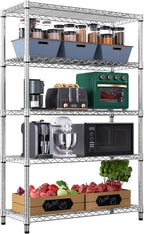 1750 LBS Storage Shelves 5-Tier Utility Shelving Unit Steel Organizer Wire Rack for Home,Kitchen,Office,Garage, Capacity 17.7" D x 47.2" W x 72.3" H