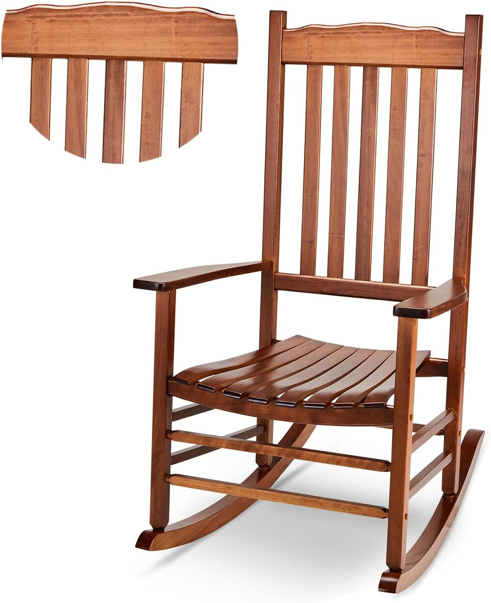 Outvita Outdoor Rocking Chair, Solid Wood High Back Rocker, Natural | All Wea...