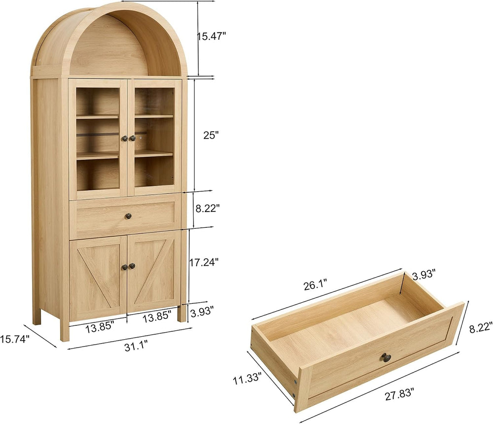71.65"Tall Arched Kitchen Pantry Cabinet with Large Drawer, Farmhouse Ki...