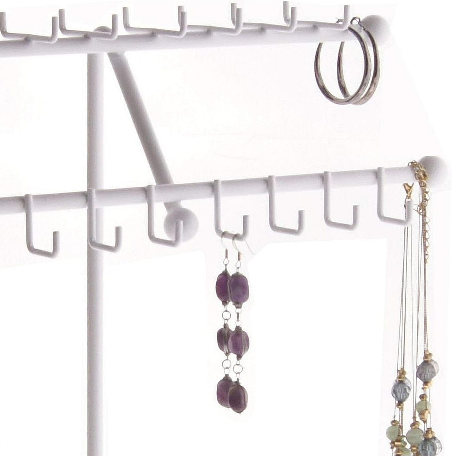 Angelynn's Sturdy Extra Long Necklace Holder Organizer Tall Tabletop Pendant Display Stand, Freestanding Large Capacity Jewelry Tree, Sharisa White 11 3/4" Wide x 16 1/2" Tall