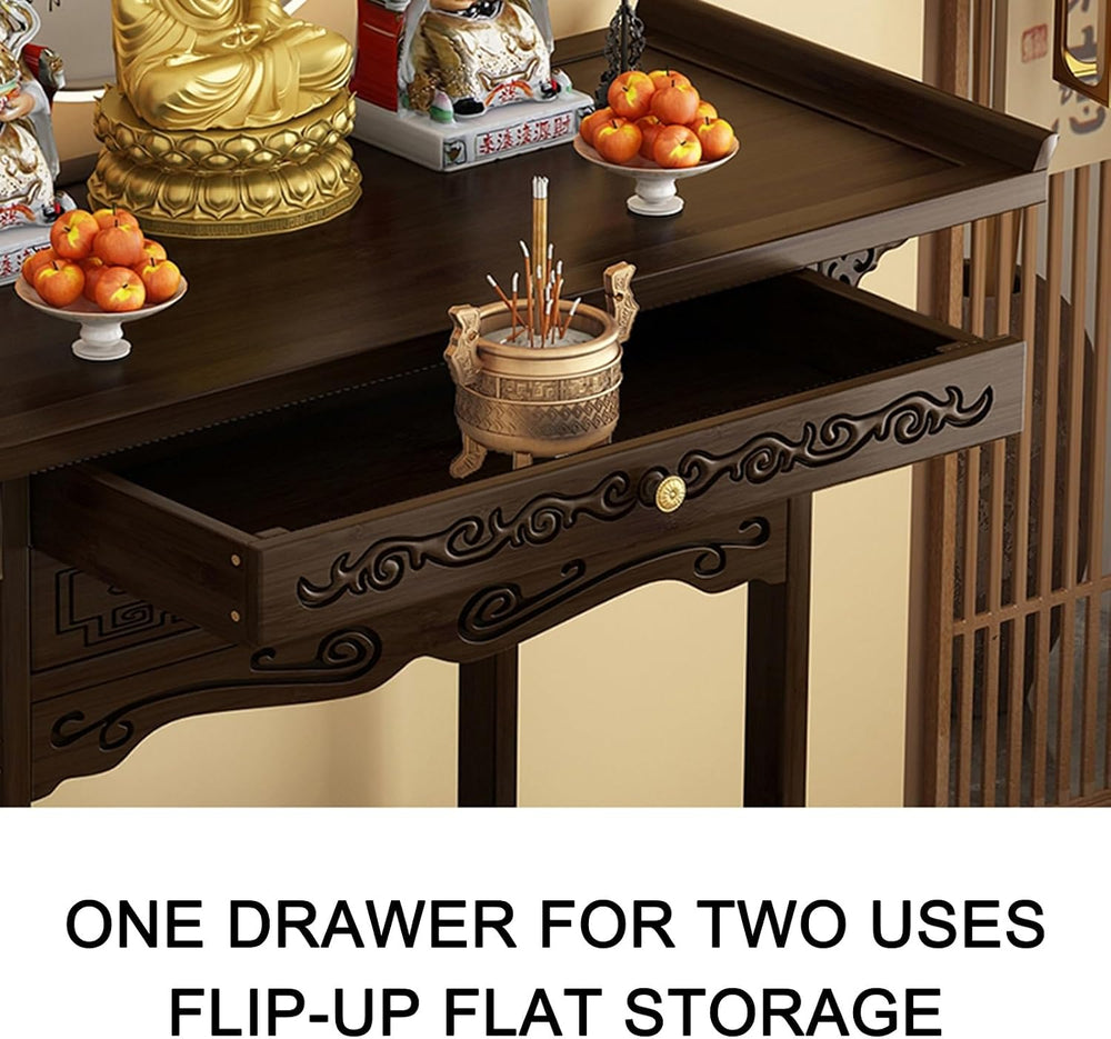 HARELA Meditation Altar Table Cabinet with Drawer, Meditation Shrine Buddhist...