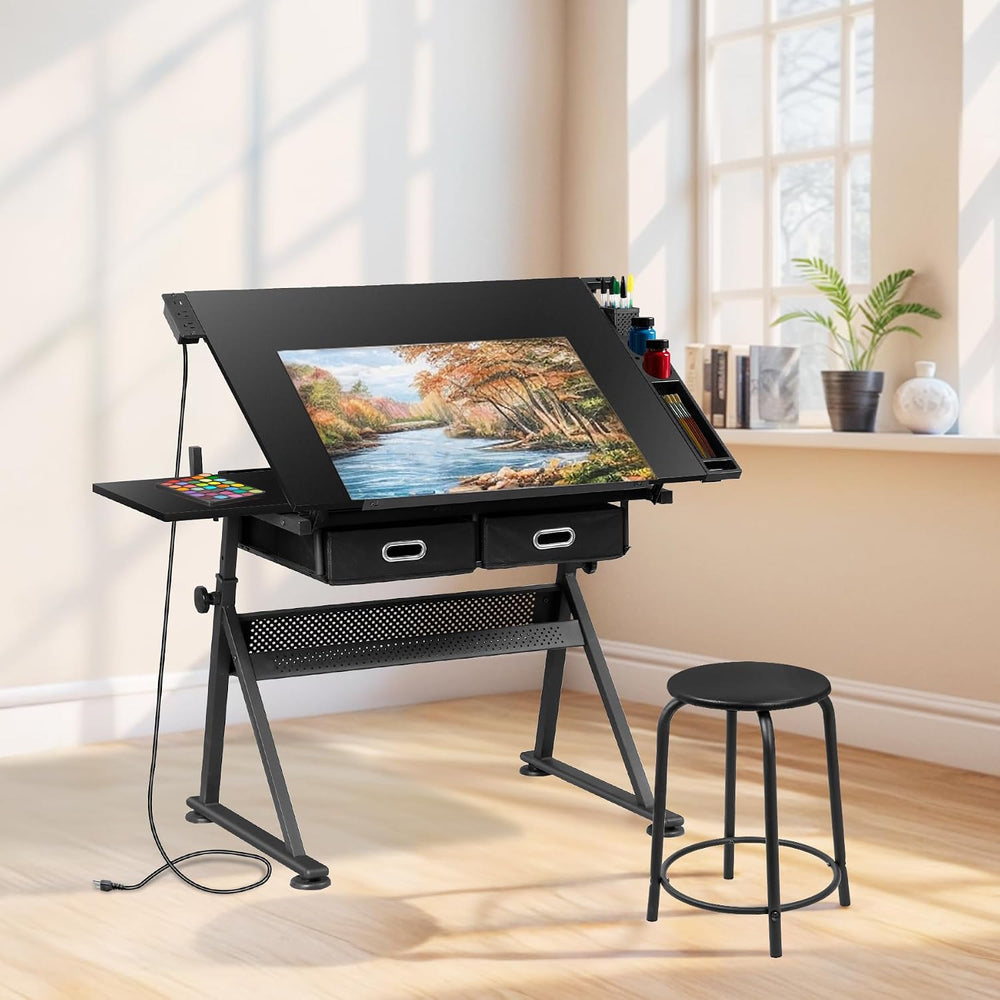 SUPER DEAL Adjustable Drafting Table Set with Charging Station, Art Table for...