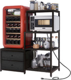 Mini Fridge Stand with Storage, Microwave and mini Fridge Stand with Power Outlet, Coffee Bar,Kitchen Baker,for Dorm,Office(Black)