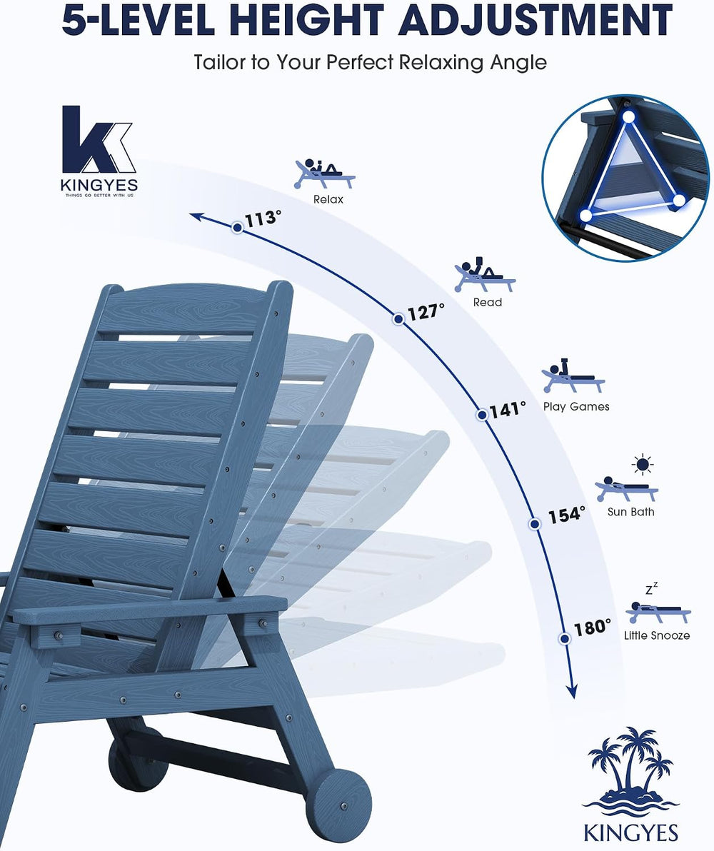 KINGYES HDPE Lounge Chair Outdoor Set of 2, All Weather Pool Lounger