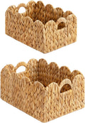 StorageWorks Scalloped Edge Wicker Basket, Hand-woven Rattan Baskets with Built-in Handles, Water Hyacinth Basket for Organizing and Decor, 2 Pack