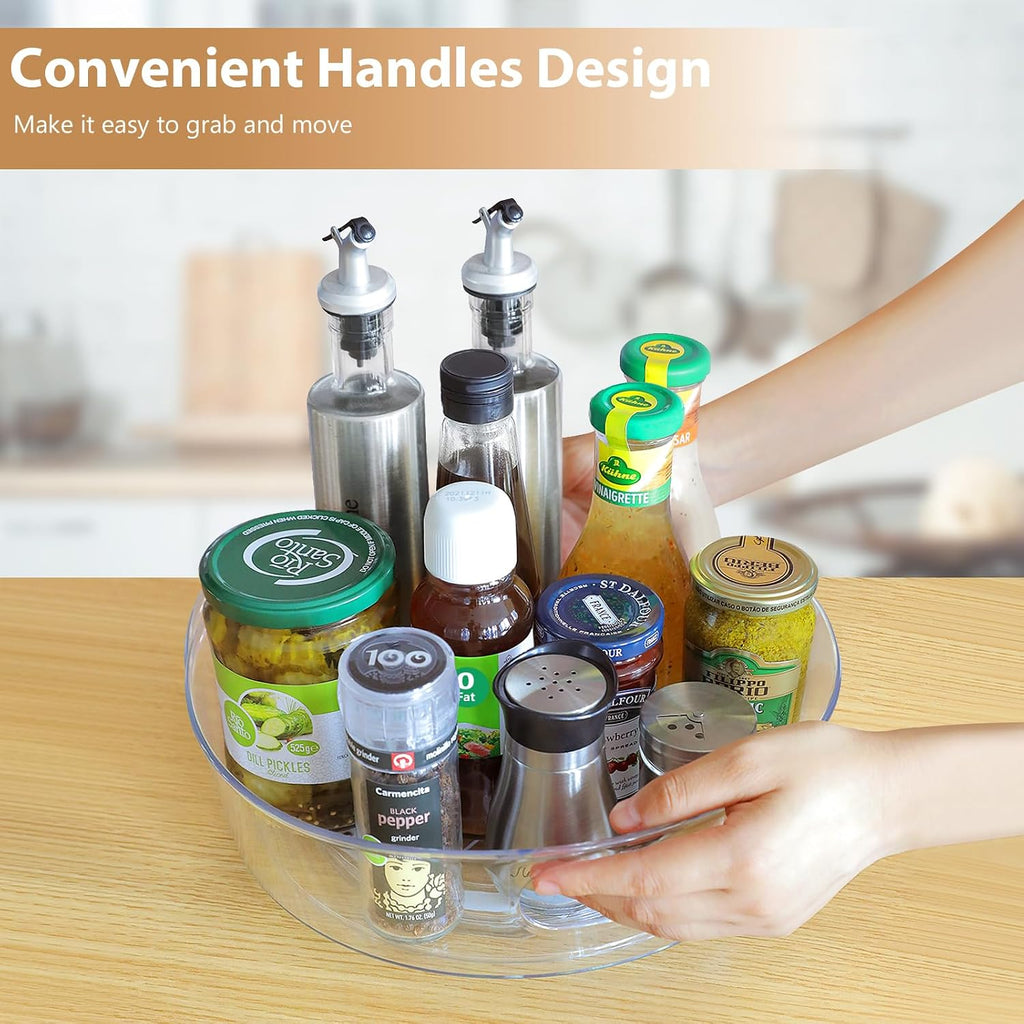Guzon 3 Pack Lazy Susan Turntable, 11.5" Rotating Organizer with Handles | Pantry Organizers and Storage, Clear BPA-Free Spice Rack for Cabinet, Kitchen, Refrigerator, Table Top, Pantry, Countertop