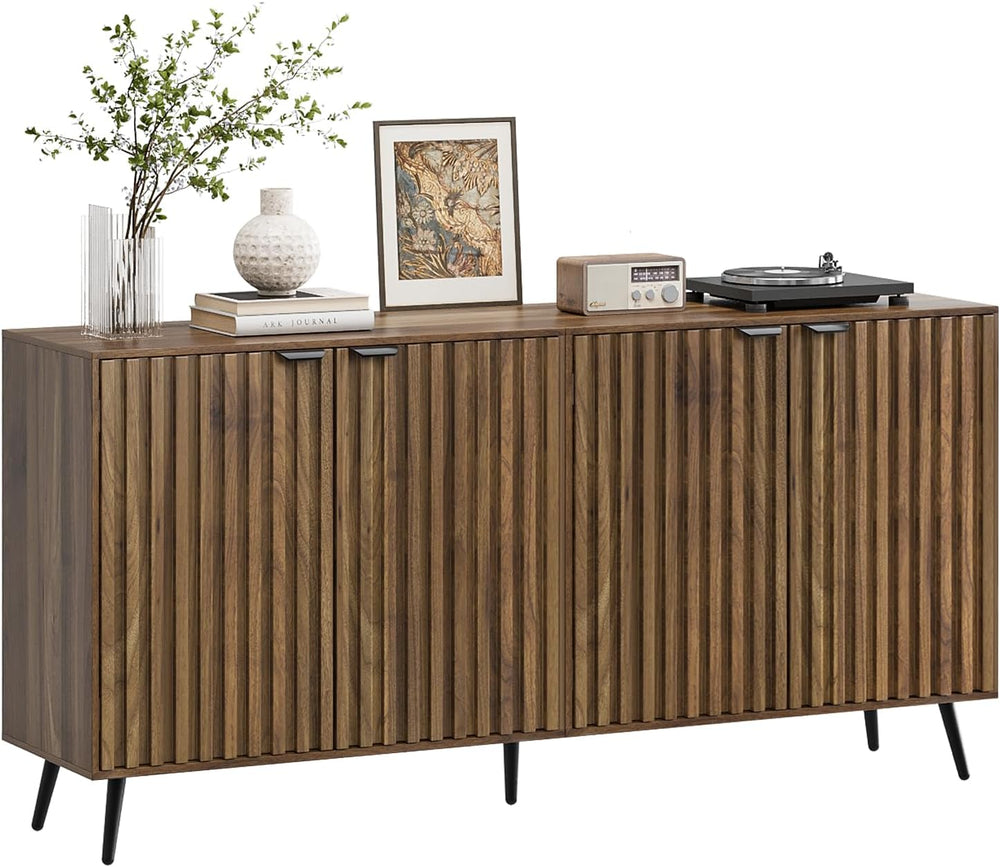 Smuxee 63" Fluted Sideboard Cabinet, Freestanding Walnut Buffet Cabinet ...