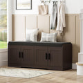 Homleke Shoe Storage Bench, 4 Doors & Thickened Padded Seat Cushion | 2-Tier Shoe Bench, Entryway Bench, Adjustable Shelf, 13.8" D x 45.3" W x 18.5" H, for Living Room, Bedroom, Brown