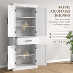 72" Tall Kitchen Pantry Storage Cabinet, Farmhouse Freestanding Sideboard Utility Cupboard Large Hutch Cabinets with 4 Barn Doors, Drawer and Adjustable Shelves, White