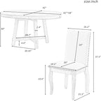 Merax 5-Piece Farmhouse Dining Furniture Set, Wooden Round Extendable Table, and 4 Upholstered Chairs, Antique White