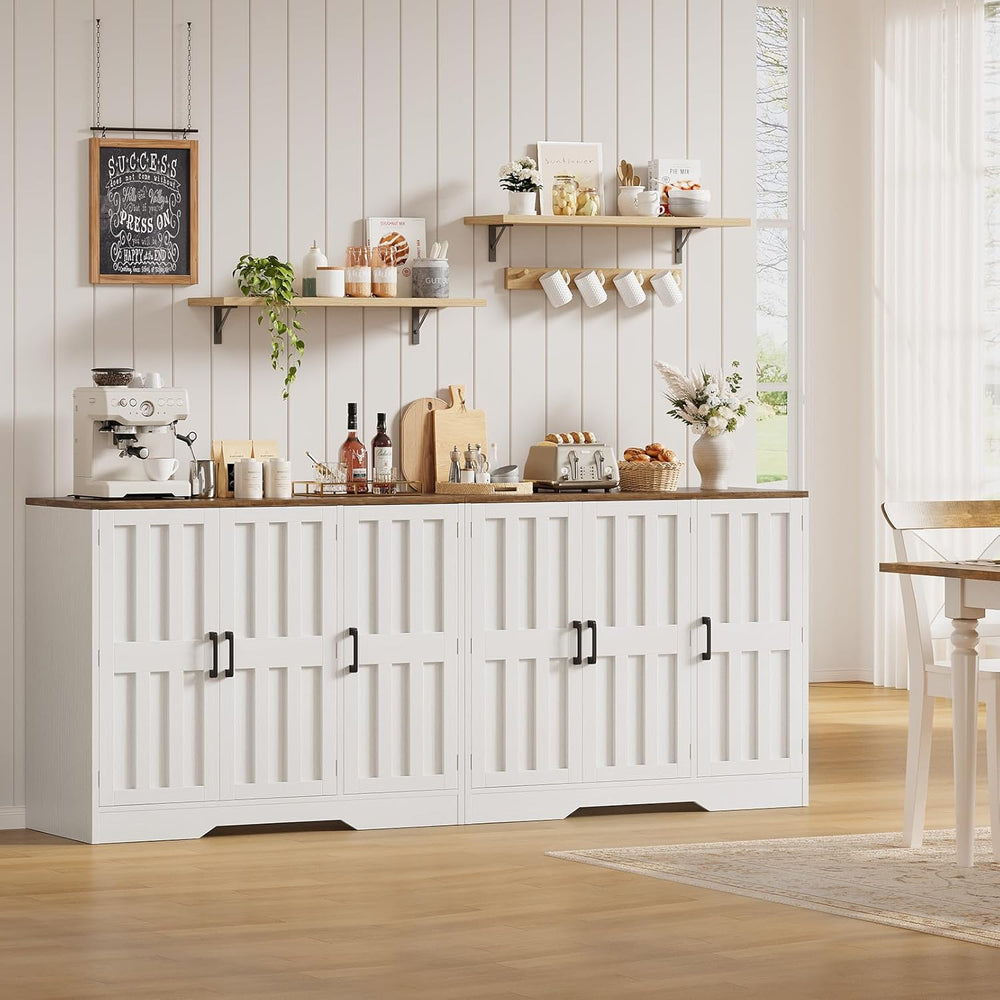 Modern Farmhouse Buffet Cabinet with Storage, 85" Large Sideboard Storag...