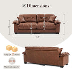 Faux Leather Sofa, Mid Century Modern Deep Loveseats, Comfy Cloud Couch, Tufted Pillow Top Arm Furniture for Living Room, Apartment, Cognac Brown
