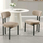 LukeAlon Chenille Dining Chairs Set of 6, Modern Curved Back Armless Kitchen Chairs with Black Metal Legs Upholstered Dining Room Chairs Reception Chairs for Living Room Office Restaurant, Khaki