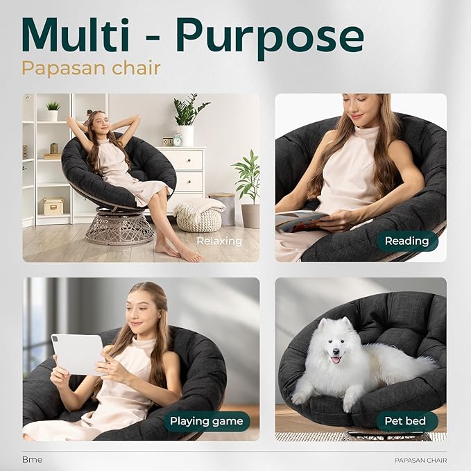 Bme 40" Ergonomic Wicker Papasan Chair