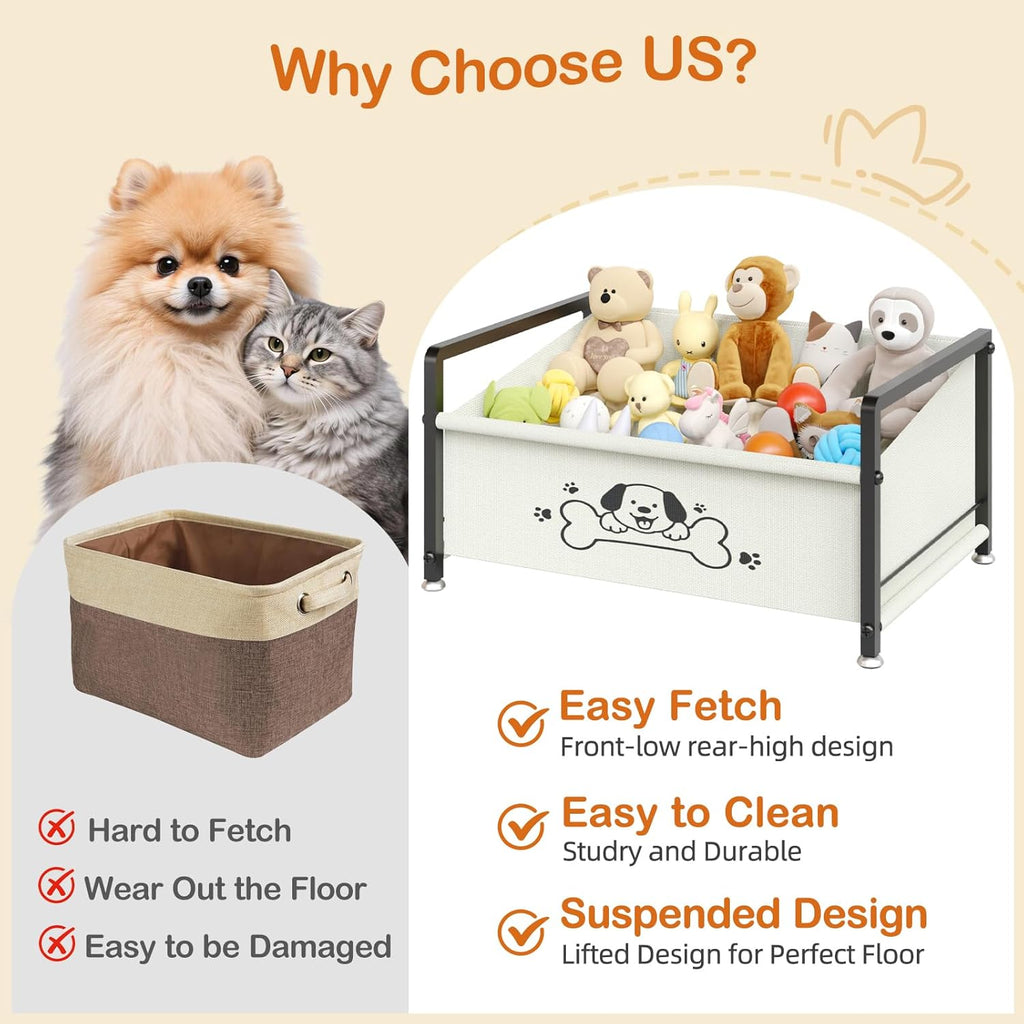 Dog Toy Basket, Toy Box for Dogs, Metal Frame Oxford Fabric Pet Storage Organizer for Living Room