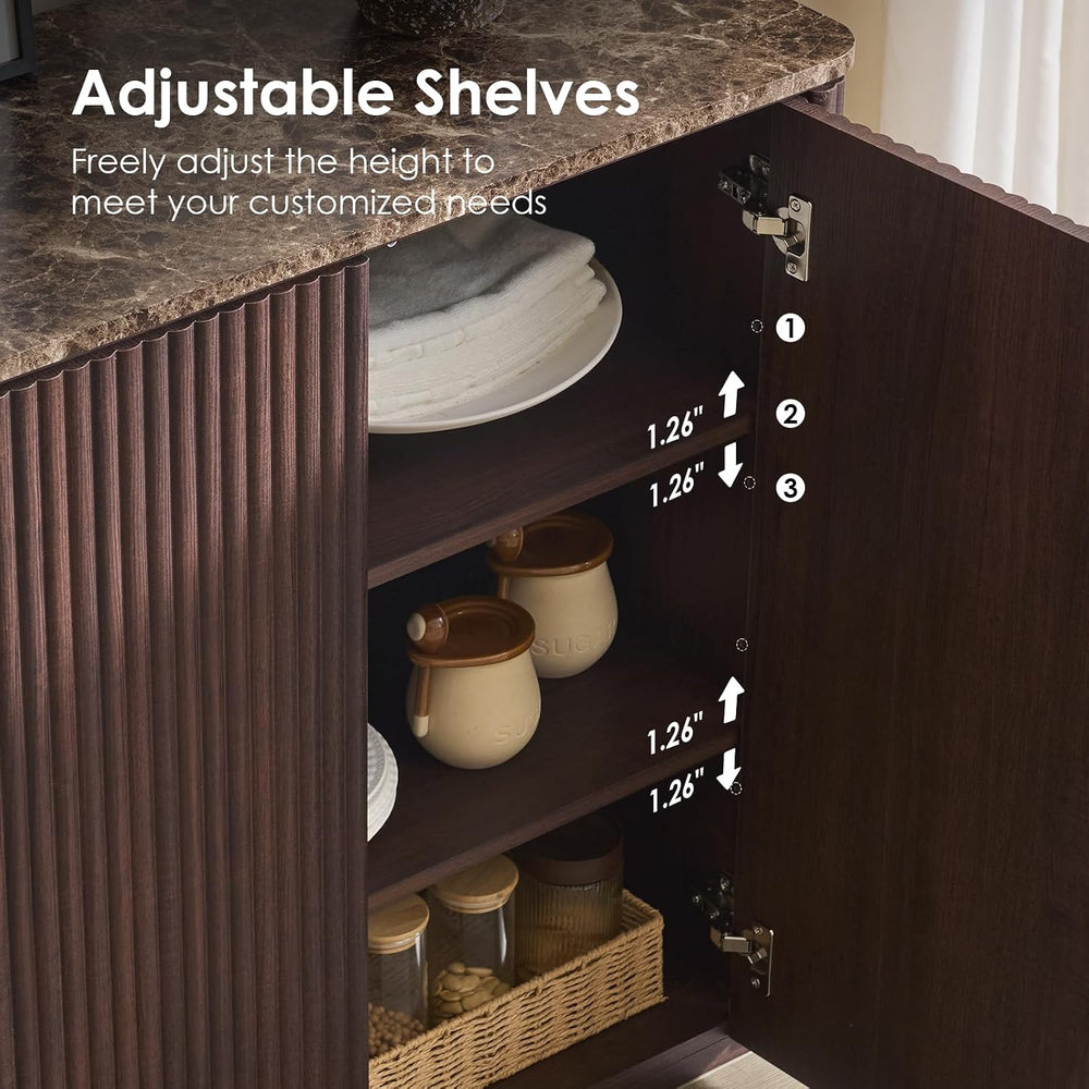Fluted 2 Doors Sideboard Cabinet with Storage, 34" Wooden Credenza with ...