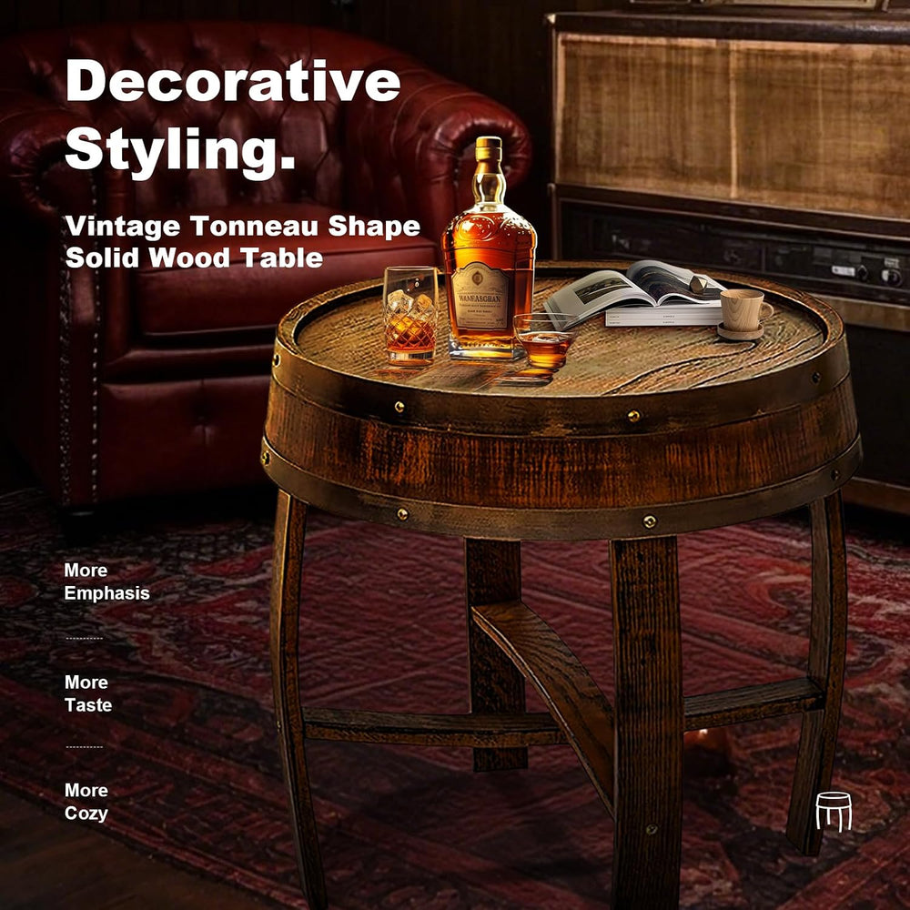 Wine Barrel Table - Whiskey Barrel End Table for Living Room, Cafe, or Office...