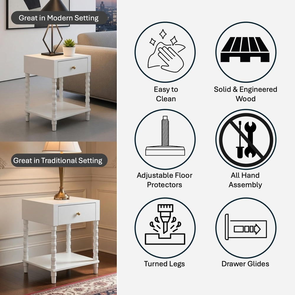 Decor Therapy Sterling Modern Side Table with Storage Drawer, Lower Shelf, Co...