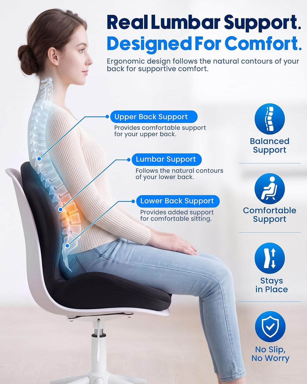 Seat Cushion with Back Support,Memory Foam Ergonomic Seat Cushion.