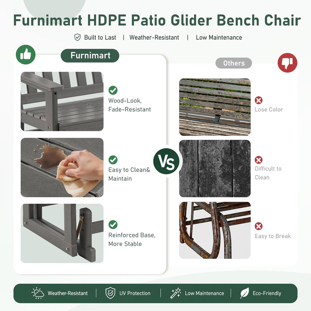 Furnimart Patio Glider Bench, HDPE All-Weather Outdoor Glider for 2-Person, H...