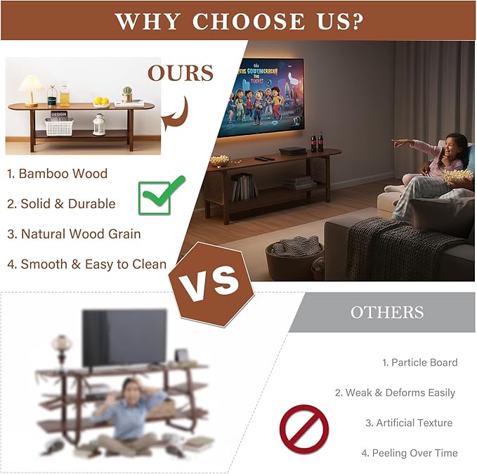 Tiita TV Stand with Storage for TVs up to 65'', Bamboo TV Console Ent...