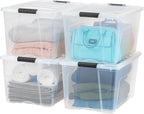 IRIS USA 72 QT Plastic Storage Box with Lid and Latches - 4 Pack - BPA-Free, See-Through Organizing Solution, Durable Nestable Stackable Containers, Secure Pull Handle - Clear