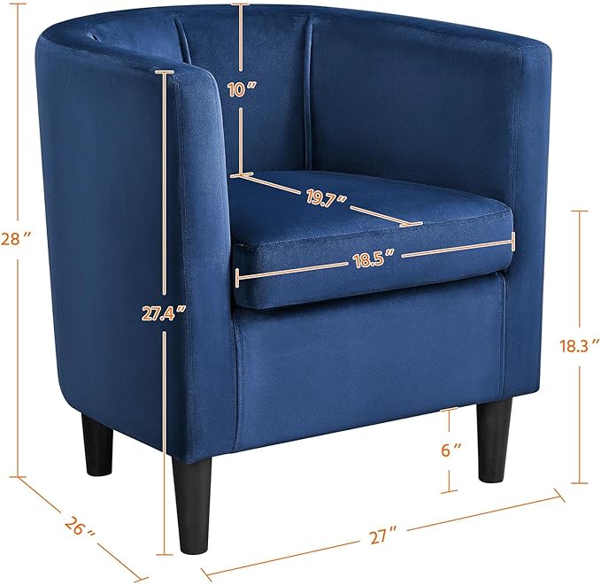 Yaheetech Velvet Accent Chair, Modern and Comfortable Armchairs, Upholstered Barrel Sofa Chair for Living Room Bedroom Waiting Room, Blue