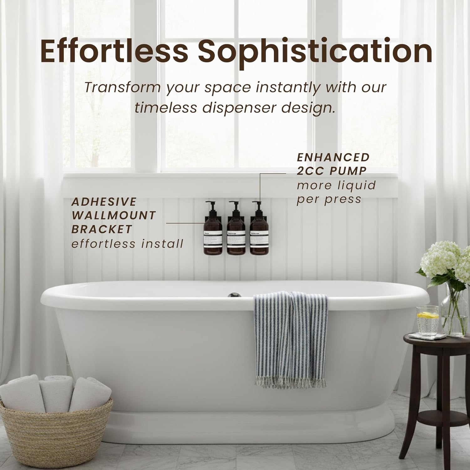 MaisoNovo Shampoo and Conditioner Dispenser - Shower Soap Dispenser Wall Mounted - 16.9 fl oz Set of 3 Amber Plastic Bottles Black Pump - 3 Chamber No Drill