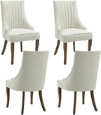 mikibama Boucle Dining Chairs Set of 4 Channel Tufted Kitchen Dinner Chair Comfy Teddy Fabric Upholstered Accent Chair for Dining Room with Solid Wood Legs (Off White 4pc)
